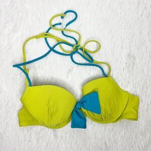 AERIE / Blakely lime green blue bow front strappy bikini top / 34B